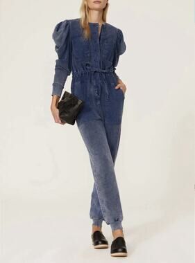 ULLA JOHNSON Indigo Acid Denim Puff Sleeve Sadie Jumpsuit size Small